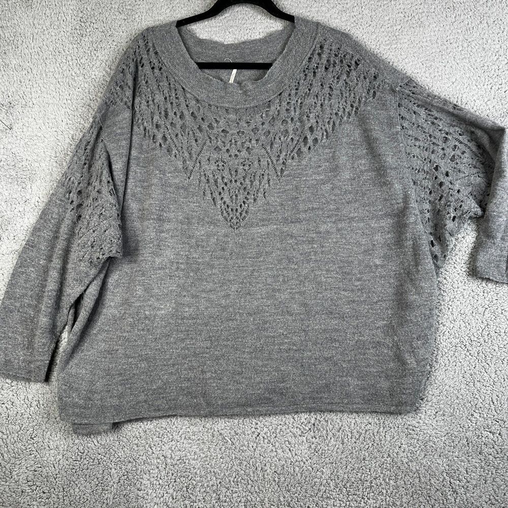 FREE PEOPLE  Sweater Womens M Gray Cut Out Wool Alpaca Acrylic Blend Scoop Neck